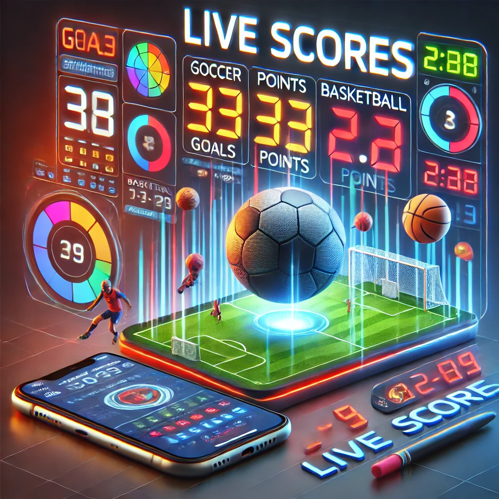 DALL·E 2024-12-11 05.03.18 - A modern and interactive image representing live scores, featuring a digital scoreboard with real-time updates for multiple sports like soccer, basket.webp