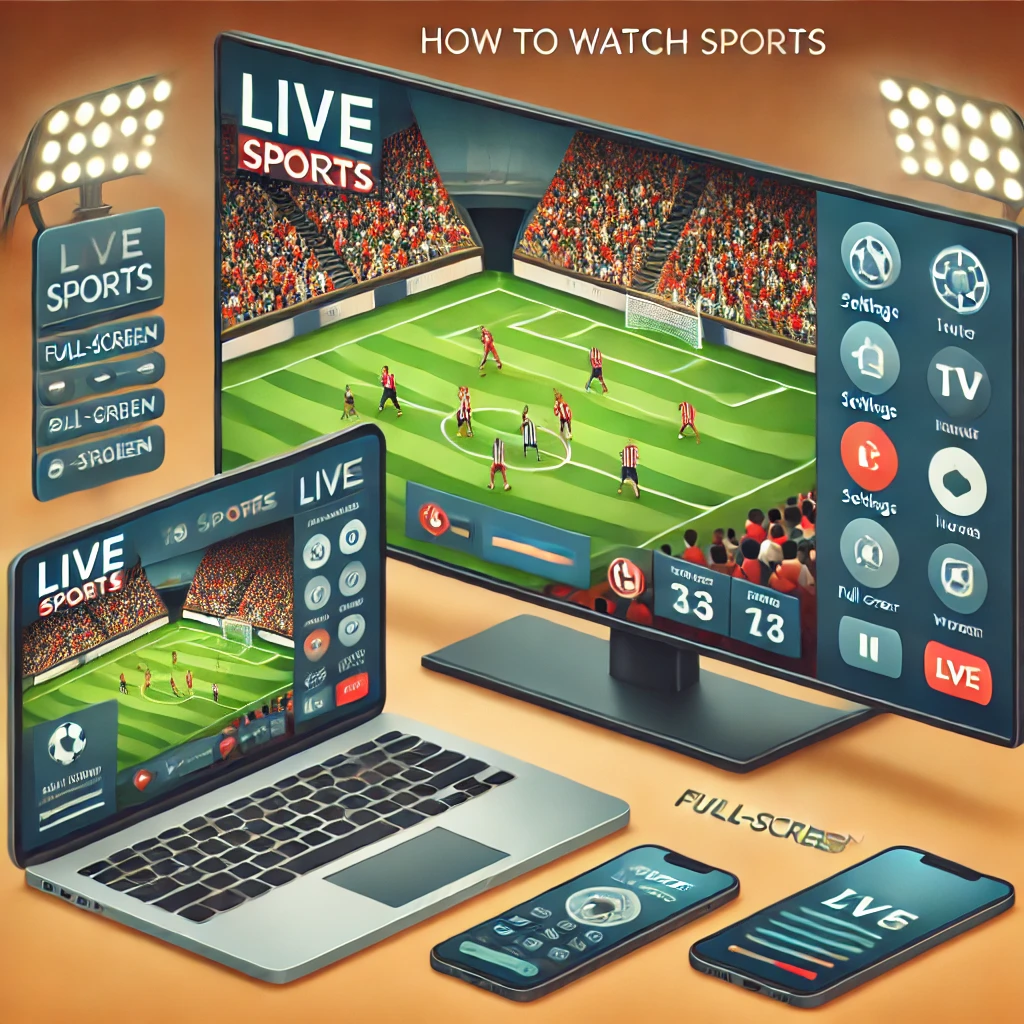 DALL·E 2024-12-11 05.18.16 - An instructional and user-friendly image demonstrating how to watch sports broadcasts. The image features a split-screen display showing two different.webp